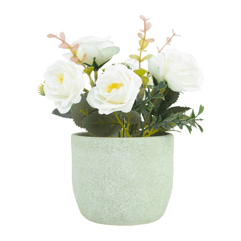 7.9" Artificial Rose With 6 Flowers In Ceramic Pot