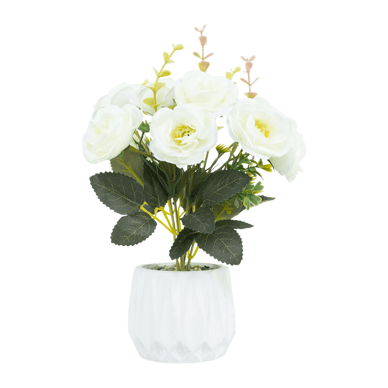 11"Artificial Rose With 10 Flowers In Cement Pot 11"Artificial Rose With 10 Flowers In Cement Pot
