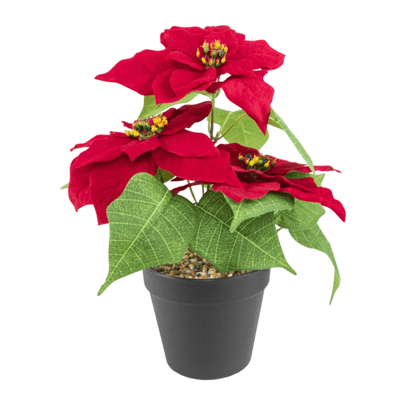 11.8"Artificial Poinsettia Flower With 3 Flowers In Pp Pot 11.8"Artificial Poinsettia Flower With 3 Flowers In Pp Pot