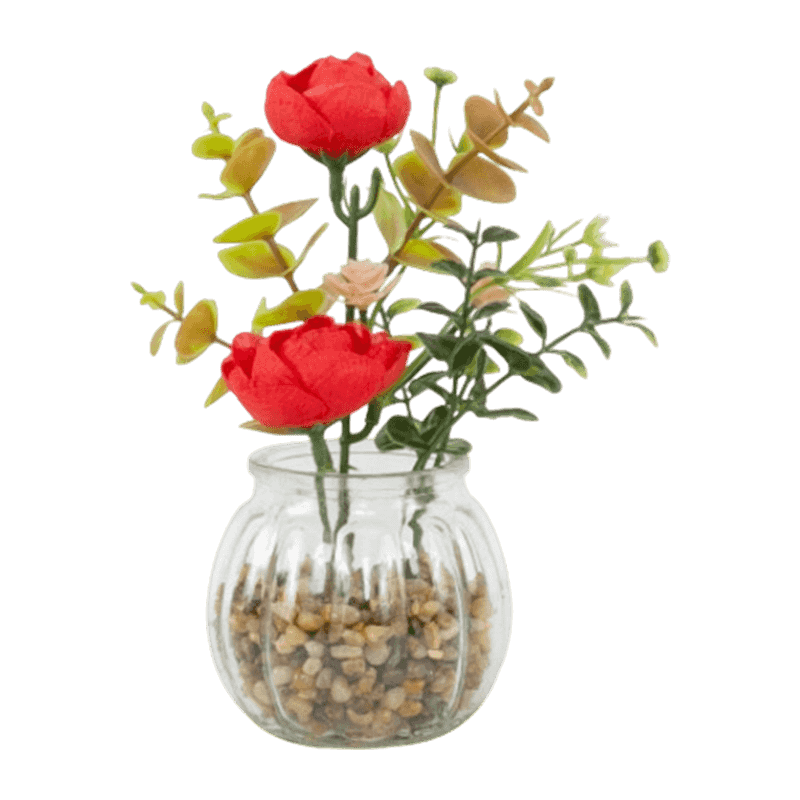 7.5"Artificial Rose In Glass Pot 7.5"Artificial Rose In Glass Pot