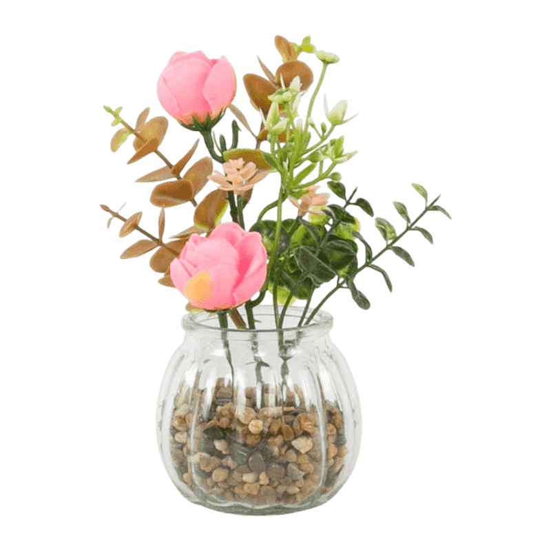 7.5"Artificial Rose In Glass Pot 7.5"Artificial Rose In Glass Pot