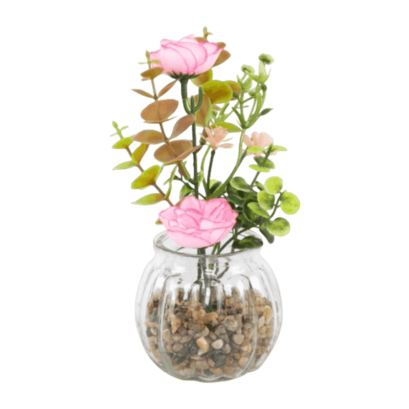 7.5"Artificial Rose In Glass Pot 7.5"Artificial Rose In Glass Pot