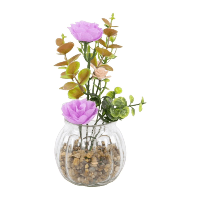 7.5"Artificial Rose In Glass Pot 7.5"Artificial Rose In Glass Pot