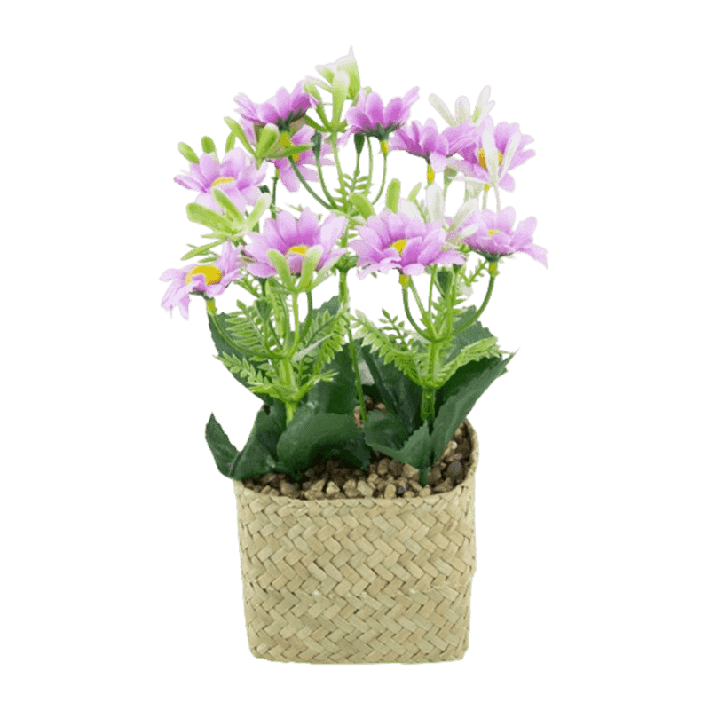 Artificial Flower With Straw Pot