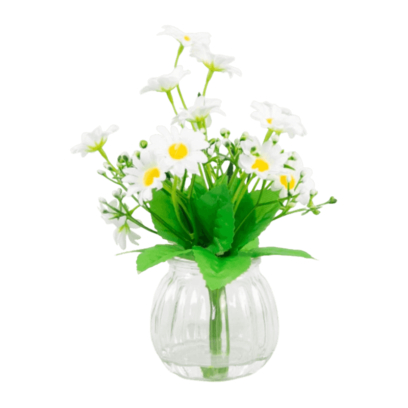 Artificial Flower With Glass Pot