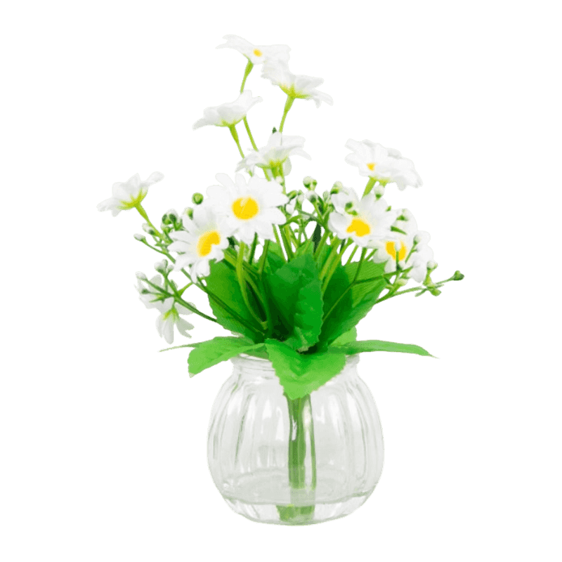 Artificial Flower With Glass Pot