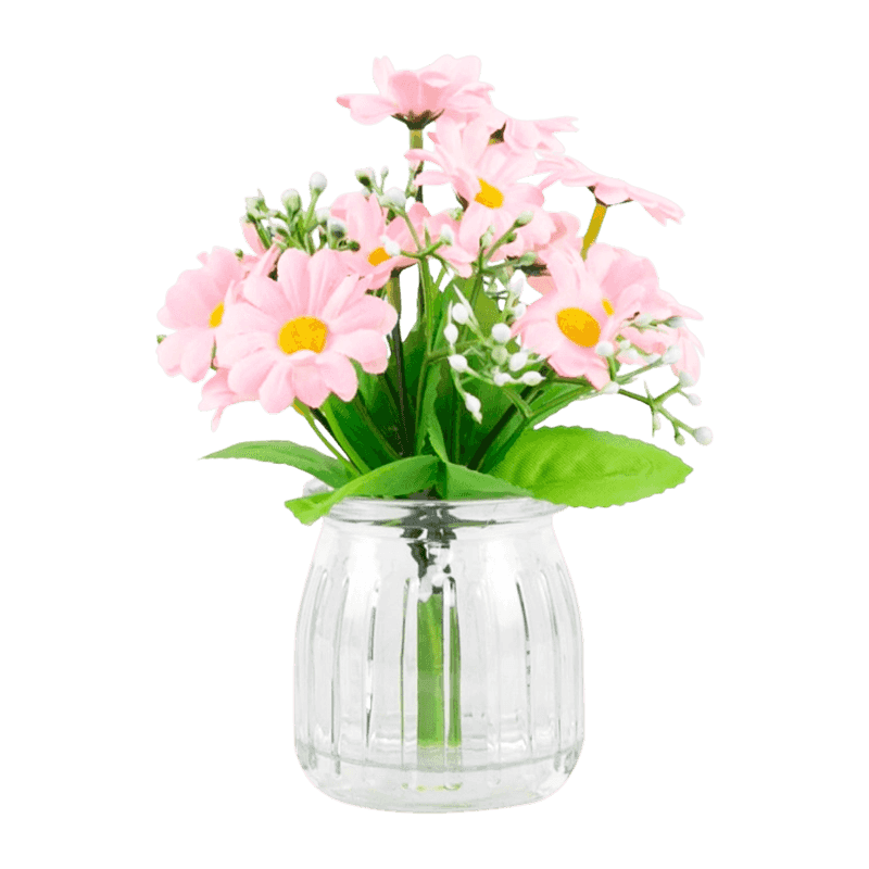 Artificial Flower With Glass Pot