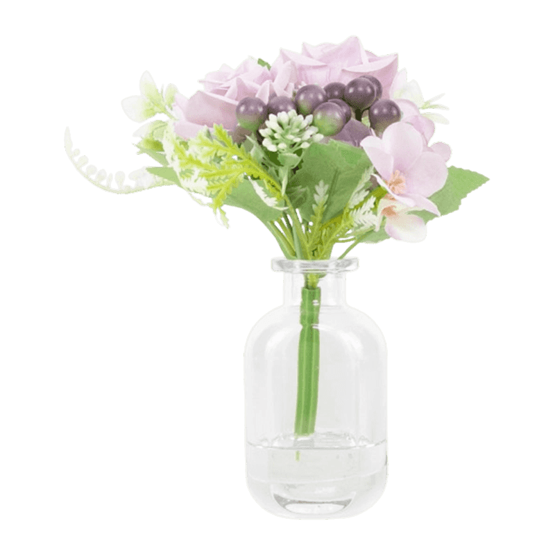 8.6" Artificial Rose In Glass Pot