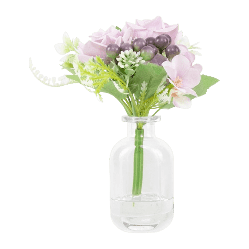 8.6" Artificial Rose In Glass Pot