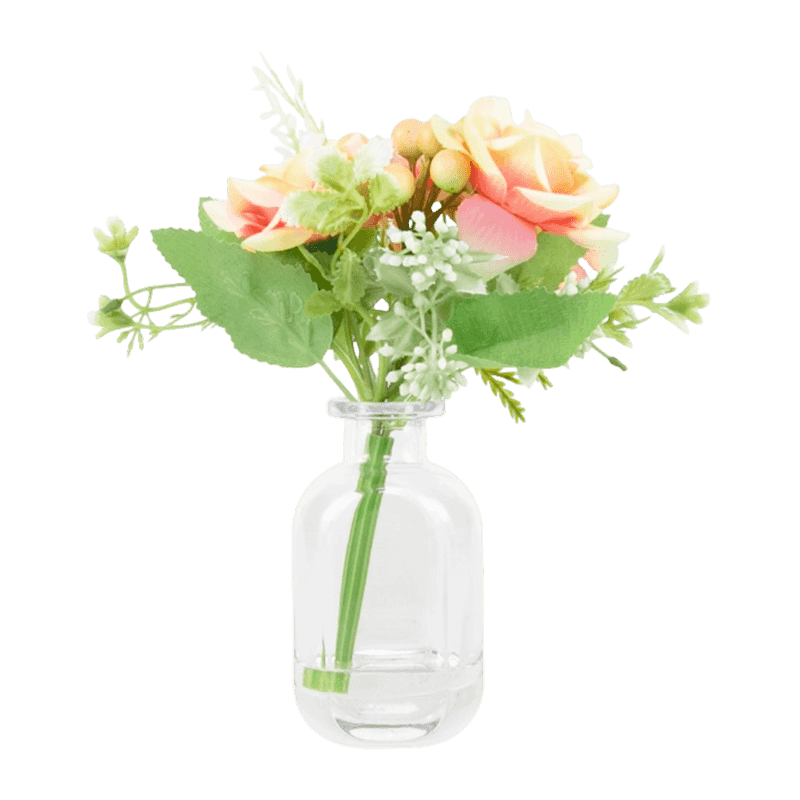 8.6" Artificial Rose In Glass Pot
