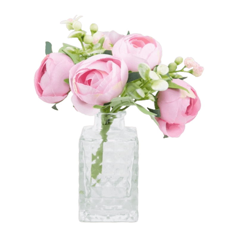 7"Artificial Rose In Glass Pot With Glue