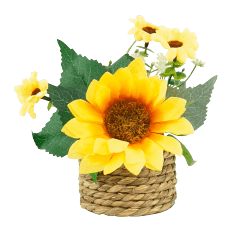6"Artificial Potted Sunflower With Rattan