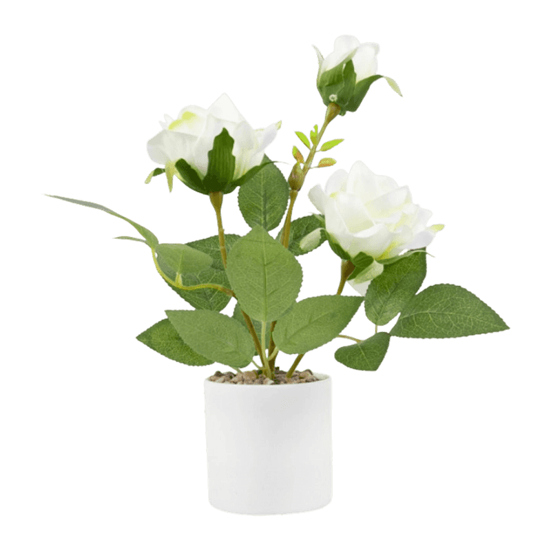 11.8"Artificial Rose Flower With 3 Flowers In PP Pot