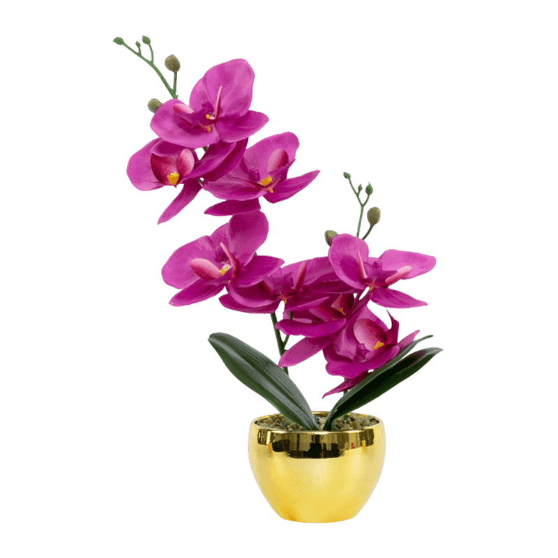 13"H LT Pink Mini Orchid In Round Gold Melamine Pot-1S/8Flw 13"H LT Pink Mini Orchid In Round Gold Melamine Pot-1S/8Flw