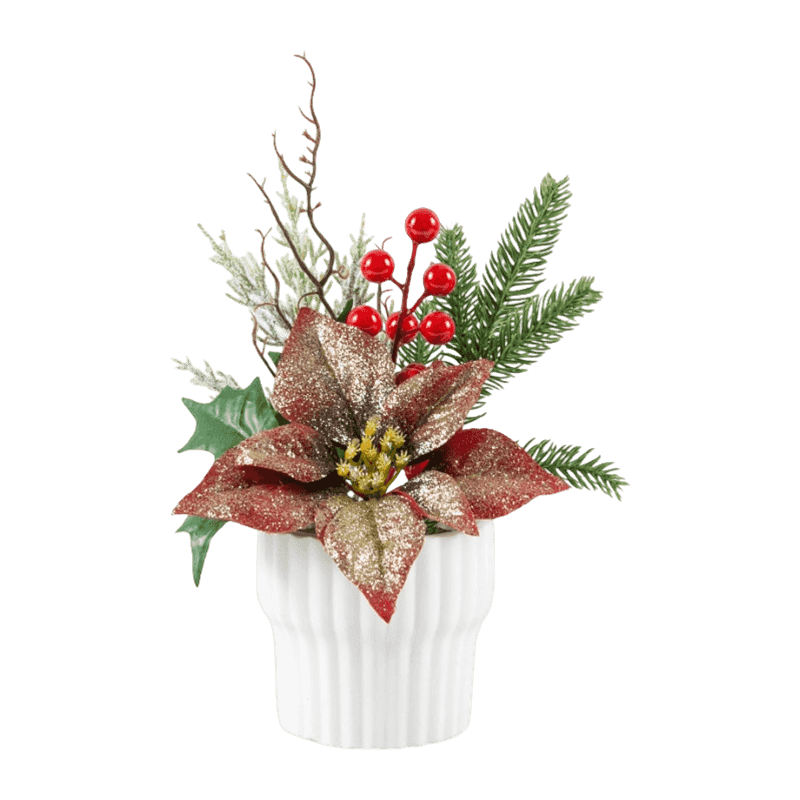 Frost Artificial Christmas Flower In Cement Pot