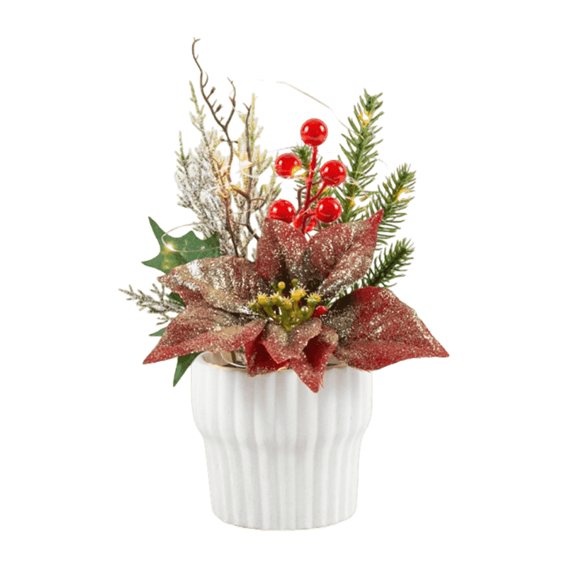 Frost Artificial Christmas Flower In Cement Pot