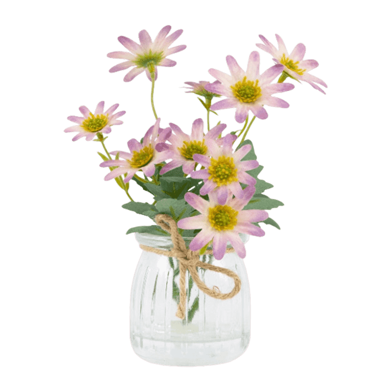 Artificial Daisy Flower In Glass Pot 19cm