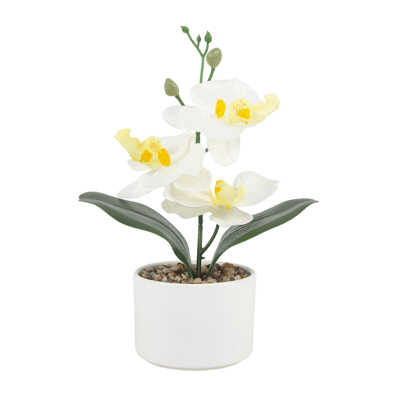 Artificial Orchid With 3 Flowers In Ceramic Pot
