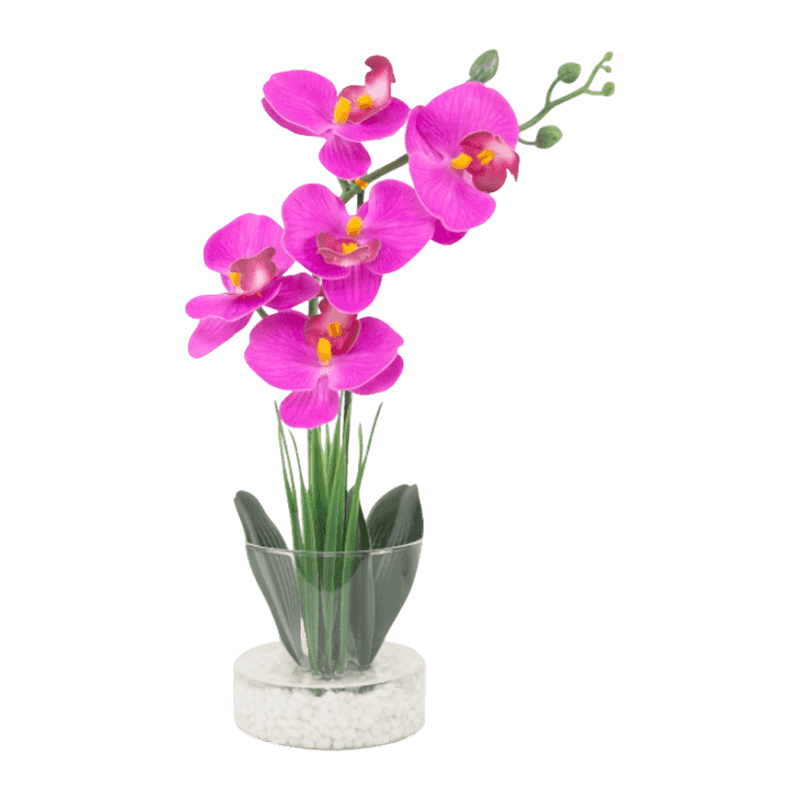13.8" Artificial Orchid With 5 Flowers In Glass Pot