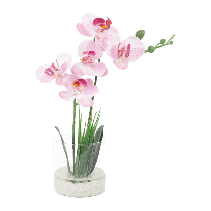 13.8" Artificial Orchid With 5 Flowers In Glass Pot 13.8" Artificial Orchid With 5 Flowers In Glass Pot
