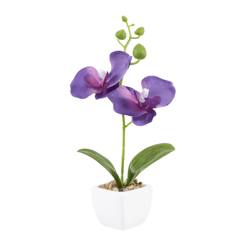 8.66"Artificial Orchid With 2 Flowers In Ceramic Pot
