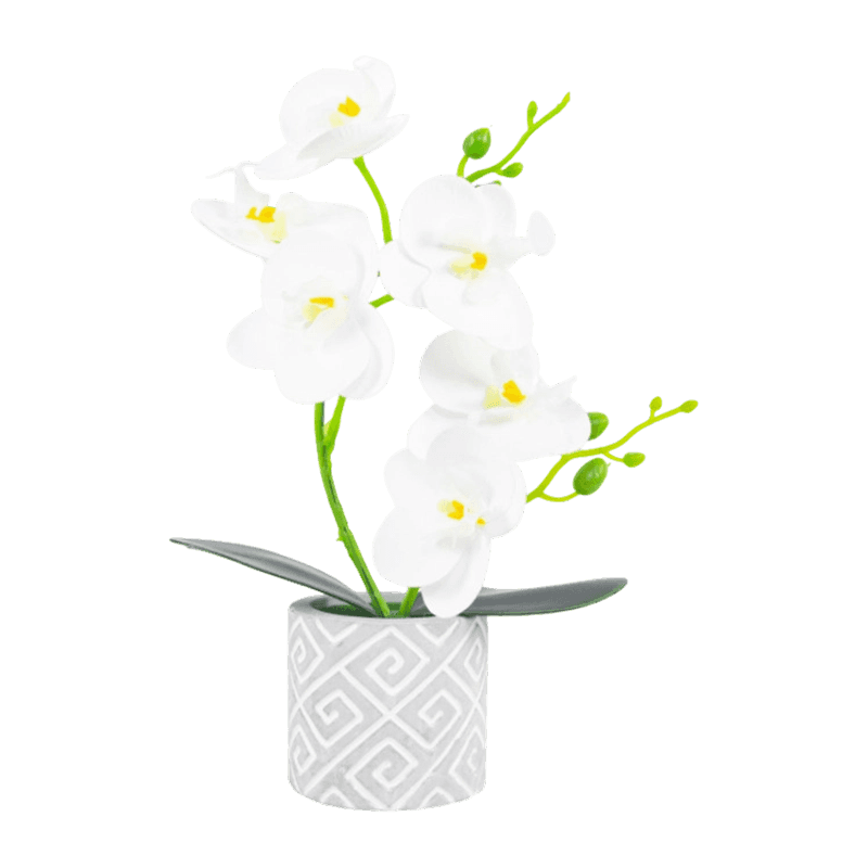 11"Artificial Orchid With 6 Flowers In Cement Pot