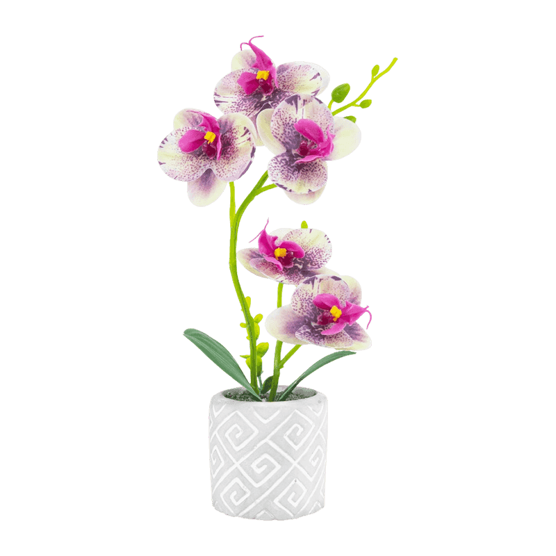 11"Artificial Orchid With 6 Flowers In Cement Pot