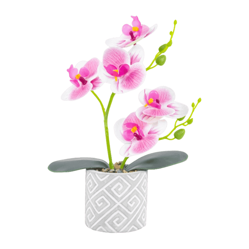 11"Artificial Orchid With 6 Flowers In Cement Pot