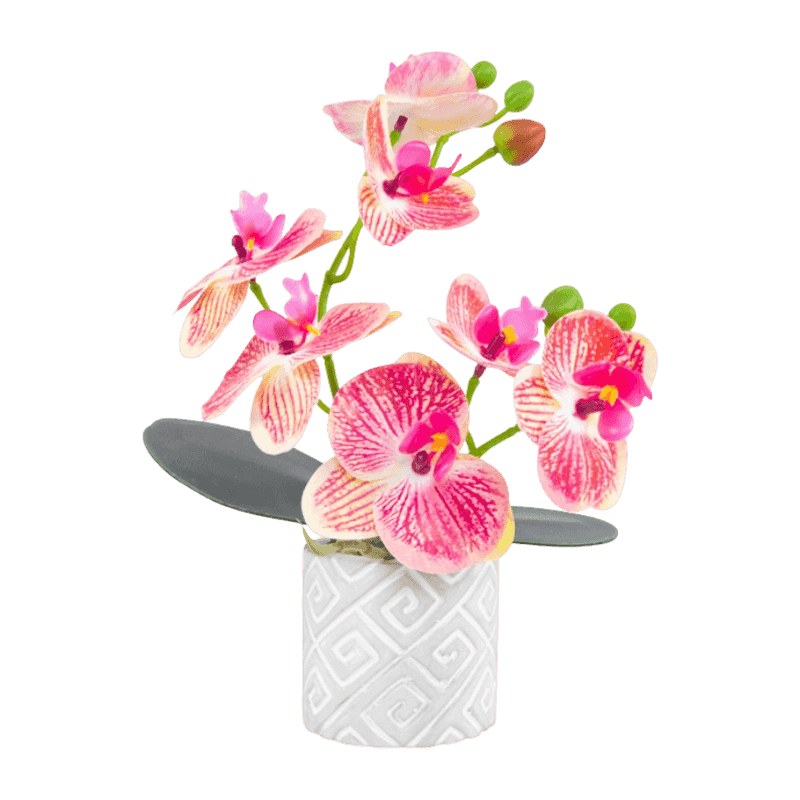11"Artificial Orchid With 6 Flowers In Cement Pot