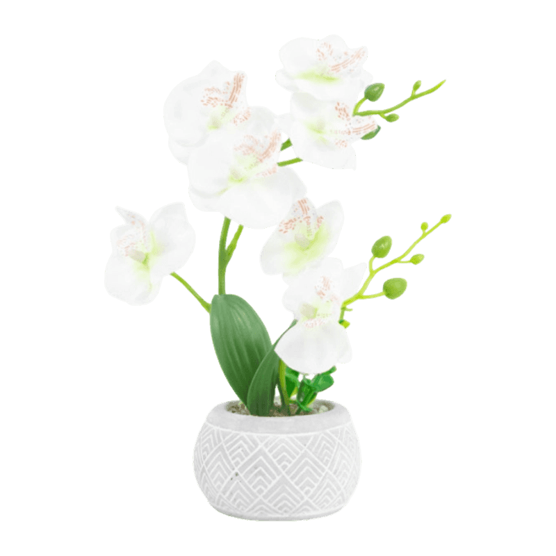 9.8"Artificial Orchid With 7 Flowers In Cement Pot