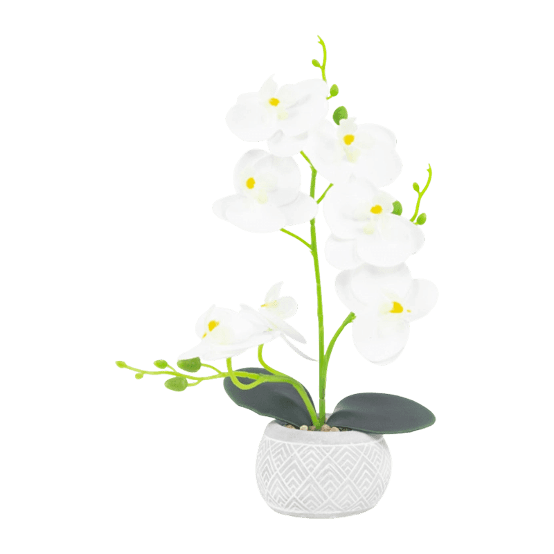 11.8"Artificial Orchid With 7 Flowers In Cement Pot