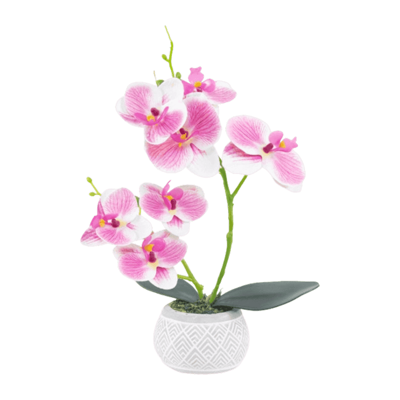 11.8"Artificial Orchid With 7 Flowers In Cement Pot