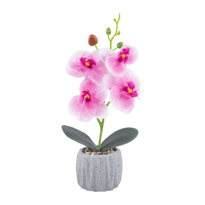 12"Artificial Orchid With 4 Flowers In Cement Pot