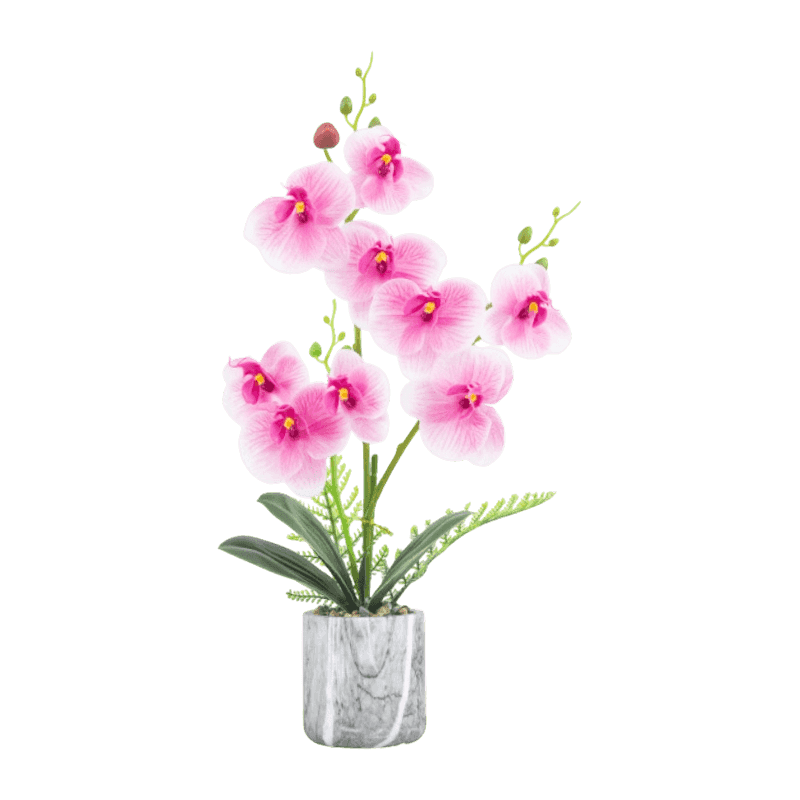 17.8"Artificial Orchid With 9 Flowers In Cement Pot