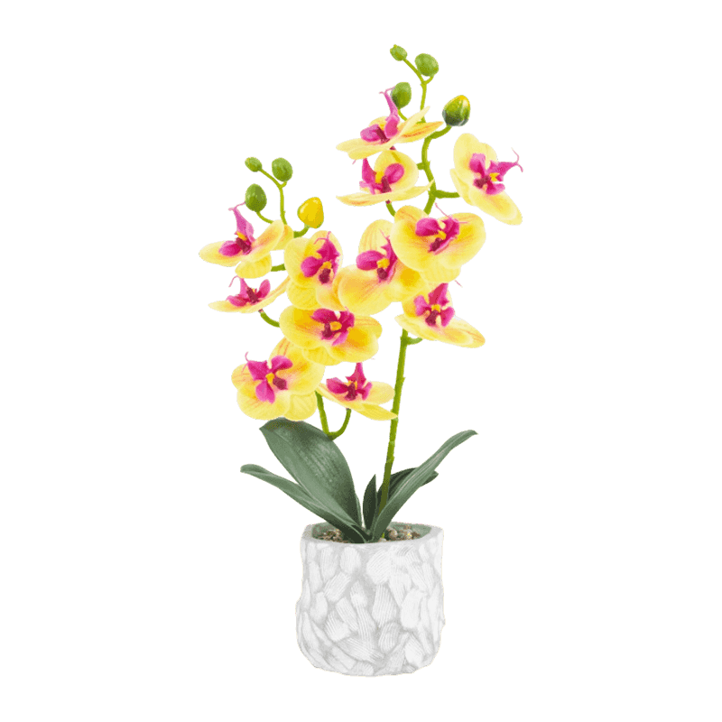 16"Artificial Orchid With 12 Flowers In Cement Pot