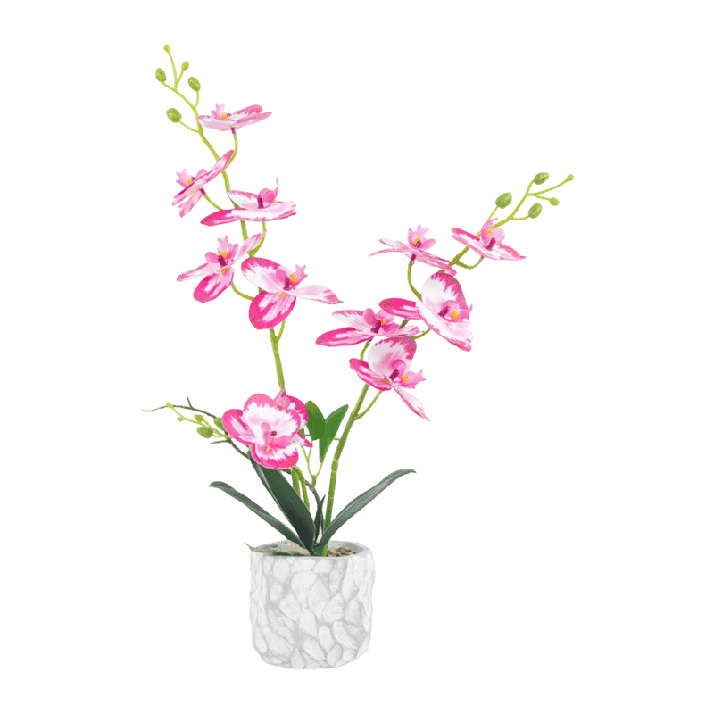 20"H Artificial Orchid With 12 Flowers In Cement Pot