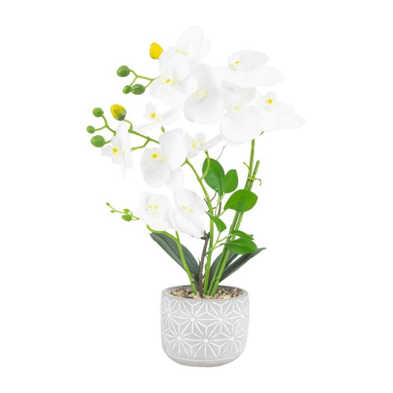 17.8"H Artificial Orchid With 12 Flowers In Cement Pot
