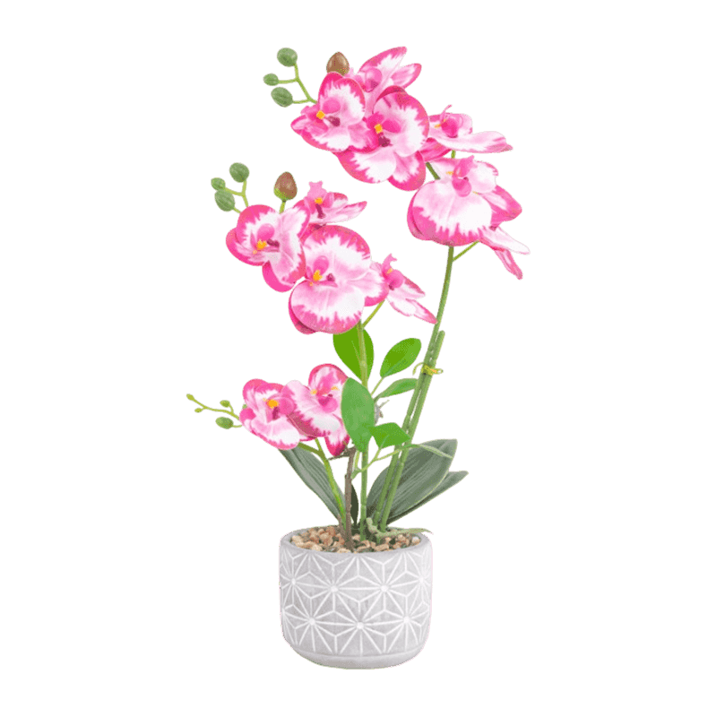 17.8"H Artificial Orchid With 12 Flowers In Cement Pot 17.8"H Artificial Orchid With 12 Flowers In Cement Pot