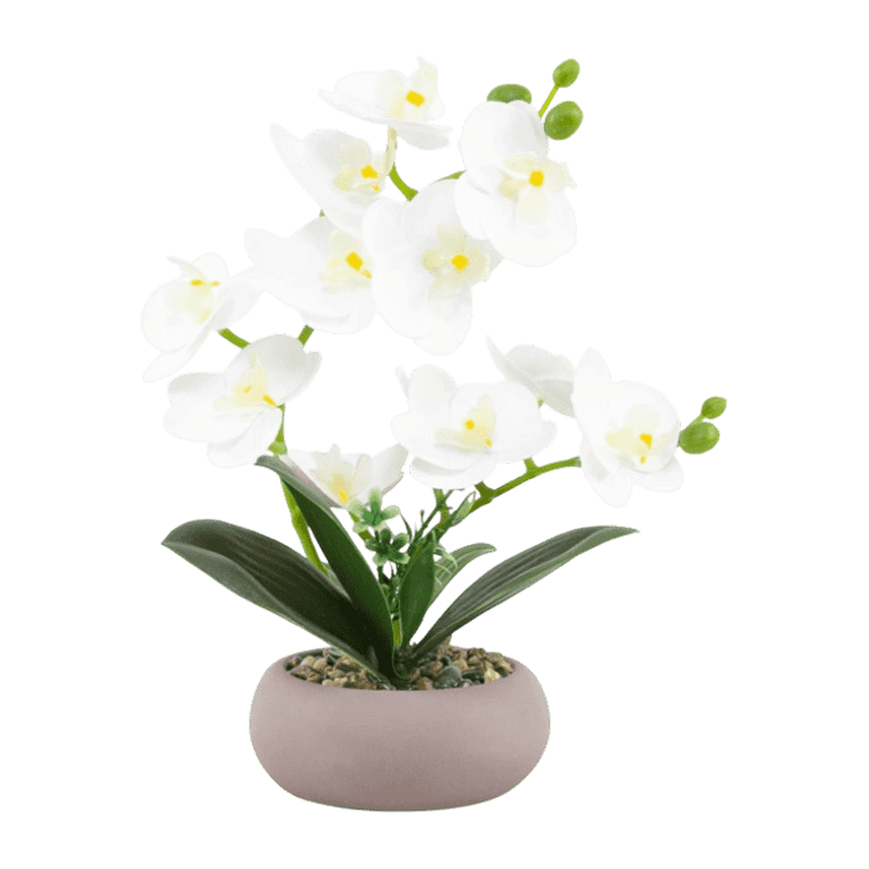 11"Artificial Orchid With 12 Flowers In Cement Pot