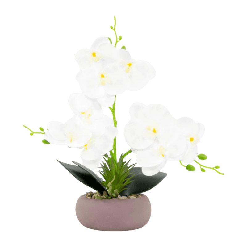 11"Artificial Orchid With 12 Flowers In Cement Pot