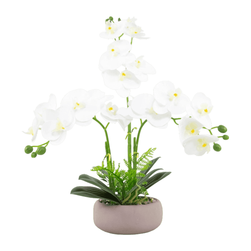 17.8"Artificial Orchid With 18 Flowers In Cement Pot