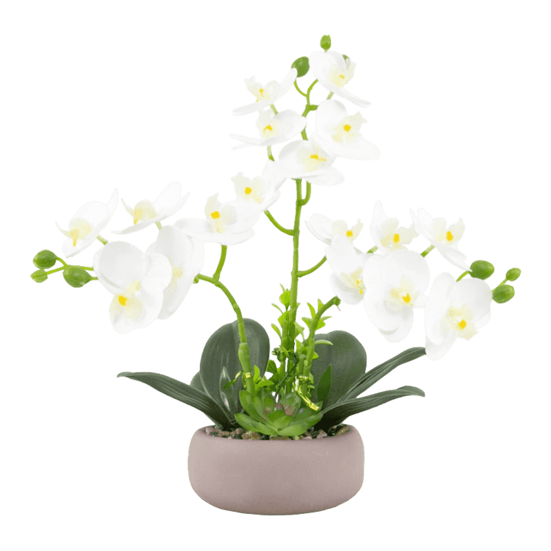 17.8"Artificial Orchid With 18 Flowers In Cement Pot 17.8"Artificial Orchid With 18 Flowers In Cement Pot