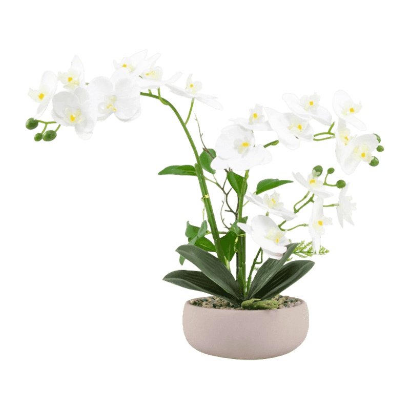 15"Artificial Orchid With 19 Flowers In Cement Pot
