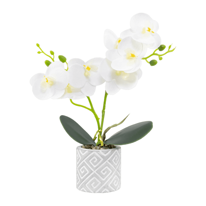 10.5"H 3D Artificial Orchid Flower With 7 Flowers In Cement Pot