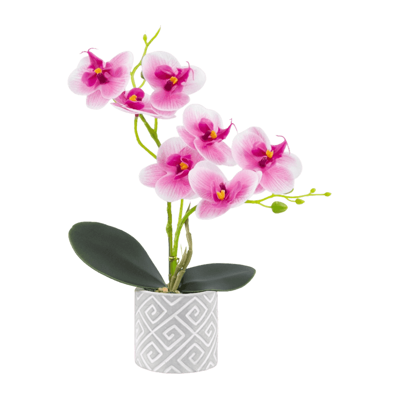 10.5"H 3D Artificial Orchid Flower With 7 Flowers In Cement Pot