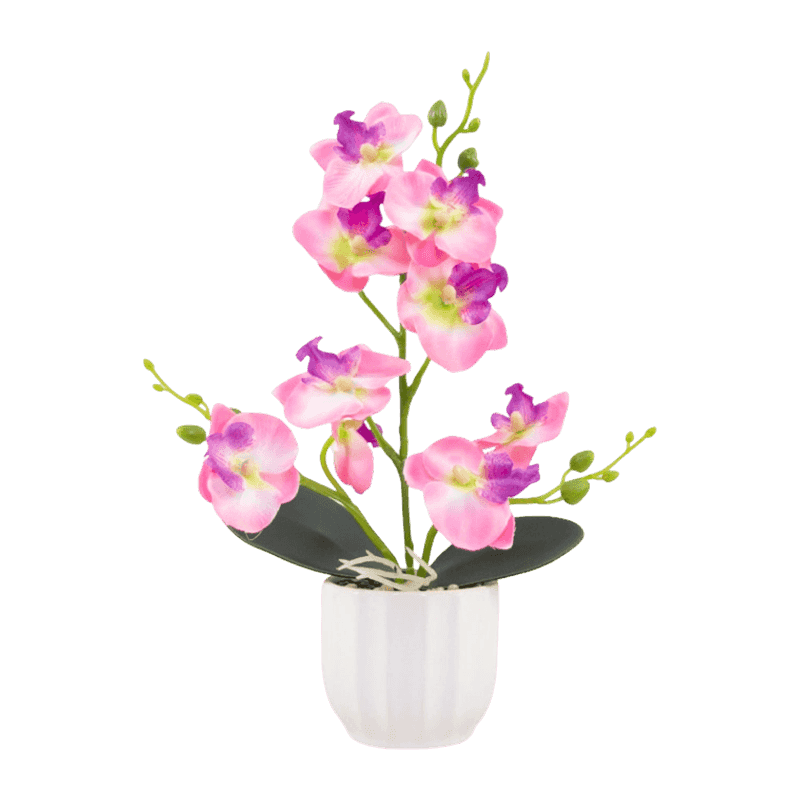 11.8"H Artificial Orchid With 9 Flowers In Ceramic Pot